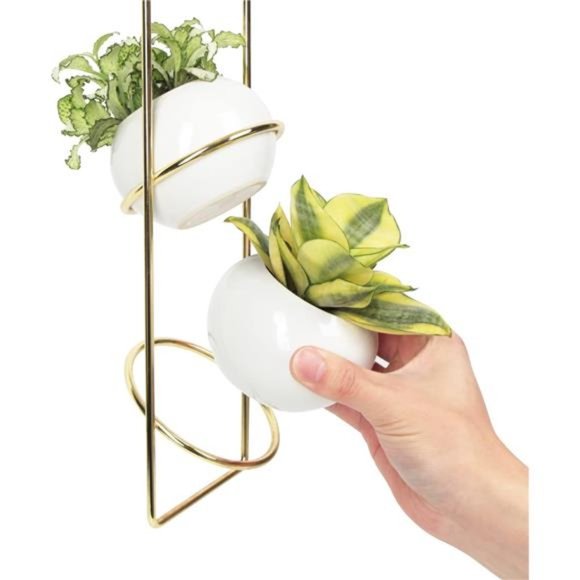 Hanging Planter for Indoor Plants, Boho Vertical Ceiling Plant Gold Metal Hanger - Picture 5 of 7